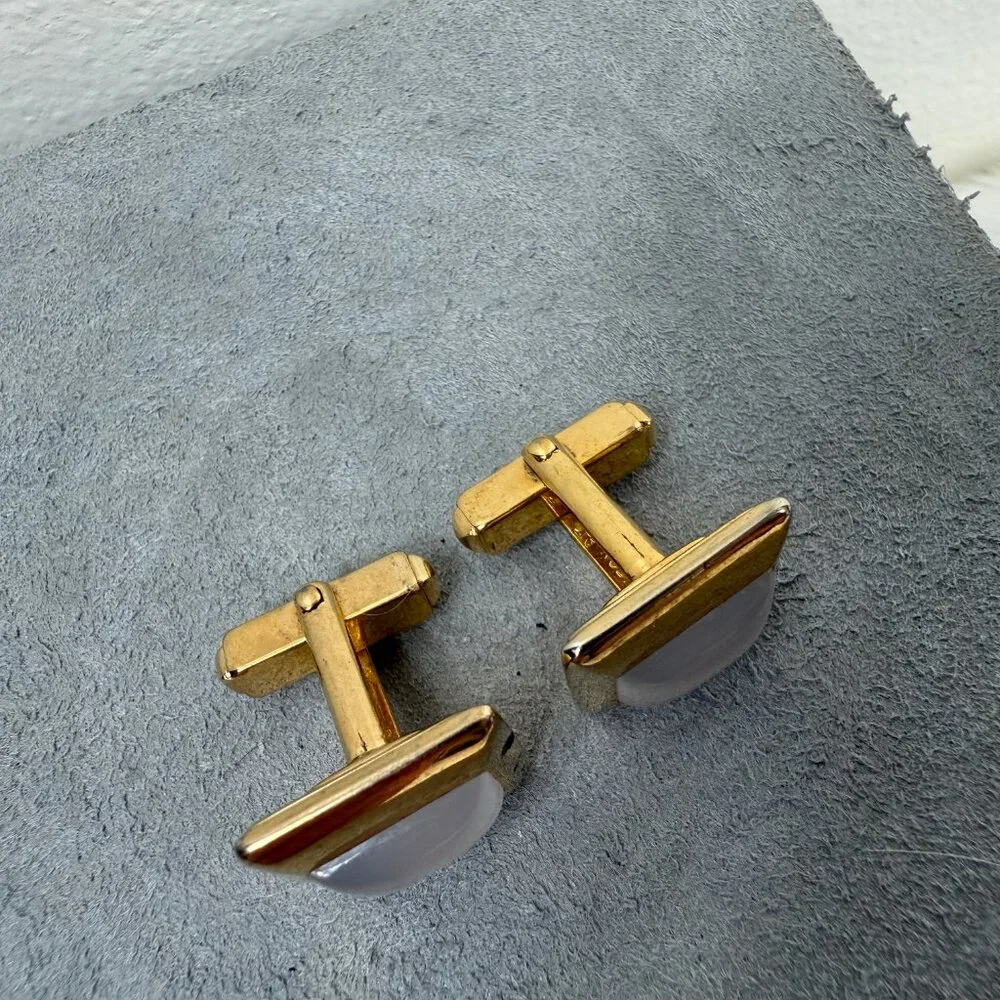 Vintage Anson MOP Square Cuff Links Gold Tone Mother of Pearl
